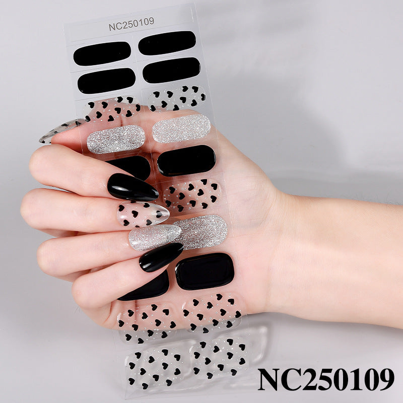 Zhengxiang cross-border french gel manicure stickers waterproof flash ice transparent european and american semi-baked nail stickers customized gel nail