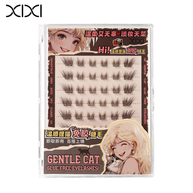 Xixi self-adhesive glue-free false eyelashes - black brown natural volume curl segmented eye tail lengthening lashes