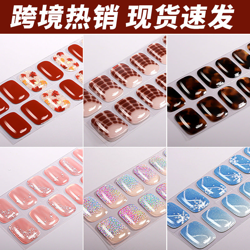 Zhengxiang factory customized gel nail art stickers waterproof fashion flash uv semi-baked semi-cured nail stickers gel nail