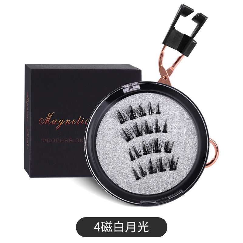 Magnetic false eyelashes 1 pair set with applicator - 3d volume, hard band, reusable, glue-free magnetic lashes