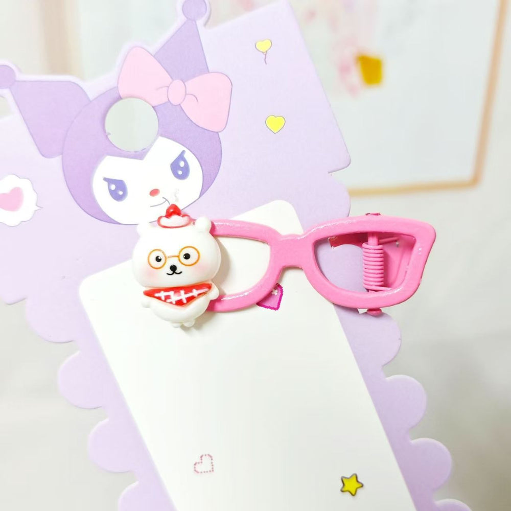 Wholesale cartoon self-deprecating bear hair clips sweet hair accessories headwear girly cute girls cartoon hairpins glasses