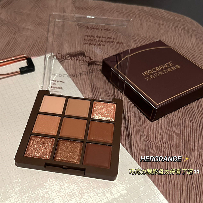Herorange 9-color chocolate eyeshadow palette - beginner-friendly, shimmer & matte, earth tones, affordable eyeshadow