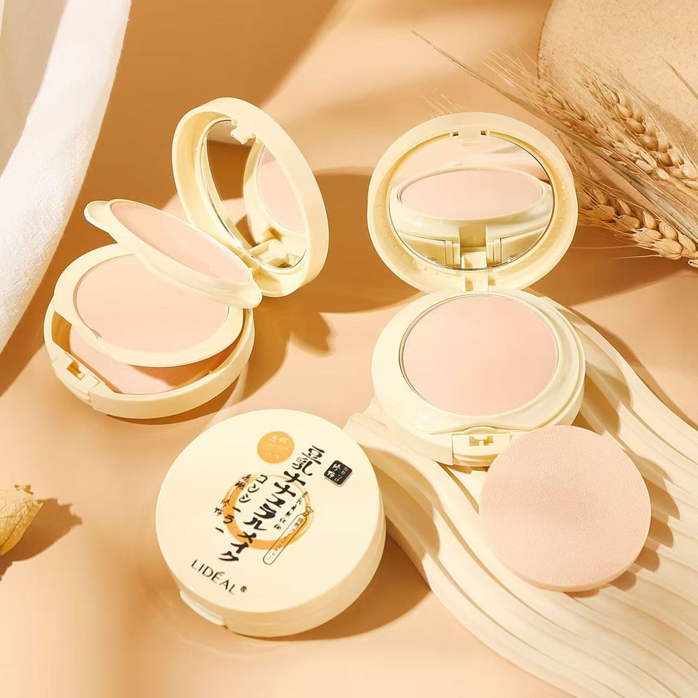 Lideal silky smooth double-layer powder - setting, oil control, pore minimizing, wet & dry use, soy milk powder foundation