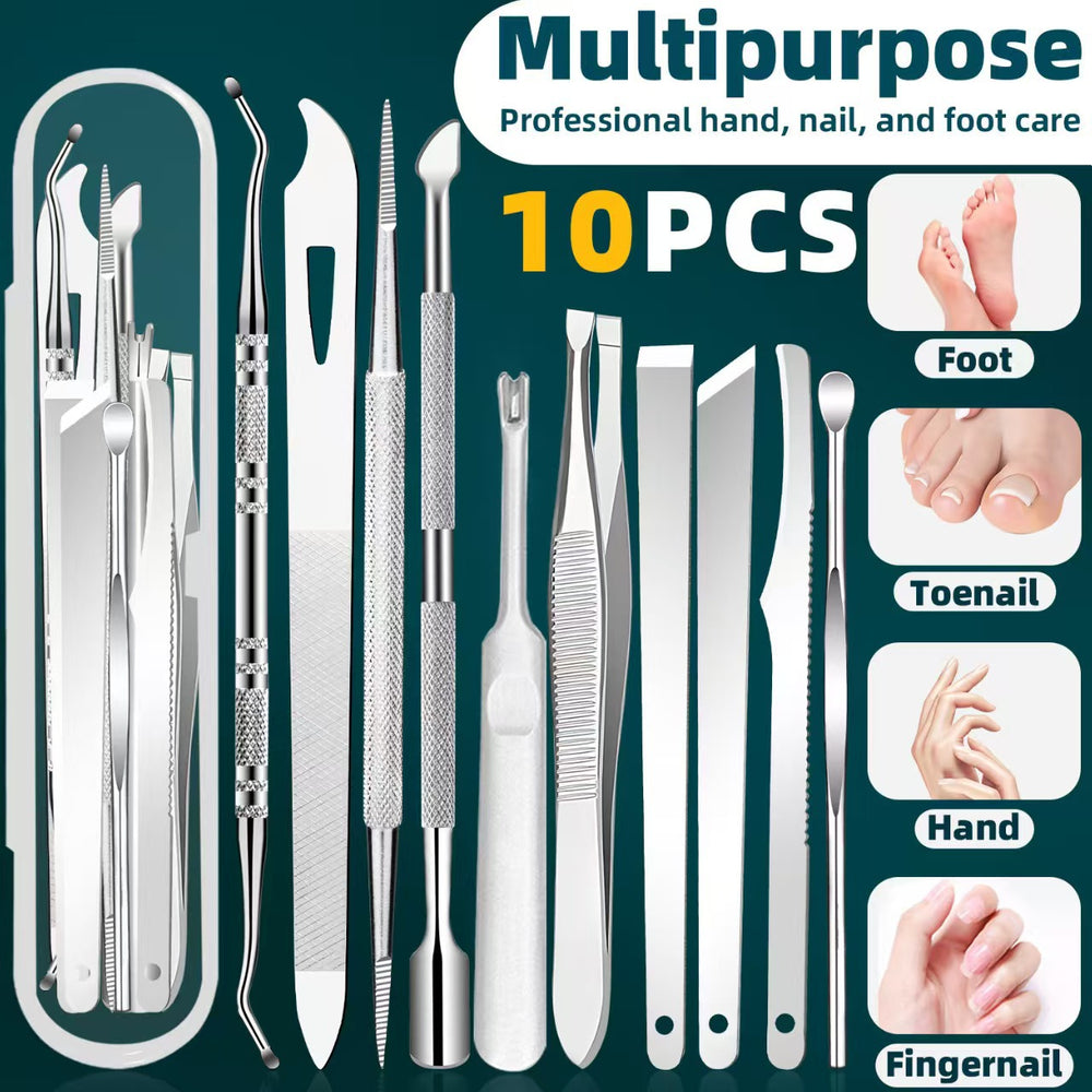nail art tool kit, 10-piece manicure set for ingrown toenails, thick and hardened nails, care, trimming, and pedicure