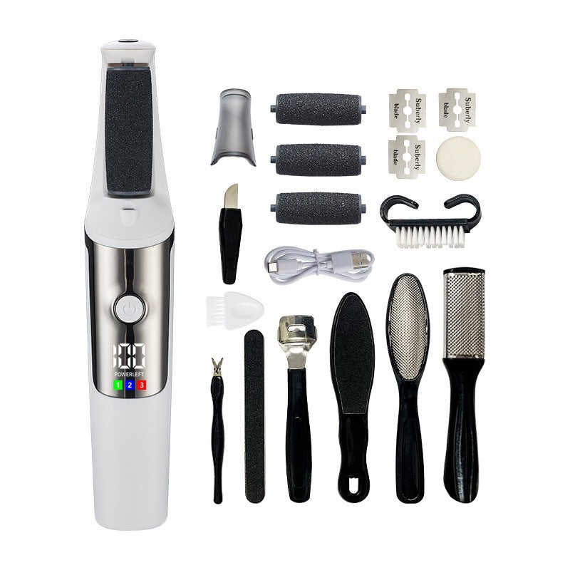 Automatic electric foot file - removes dead skin, calluses, and hard skin. electric pedicure tool with 3 speed settings. foot care device for callus removal, exfoliation, and washable design