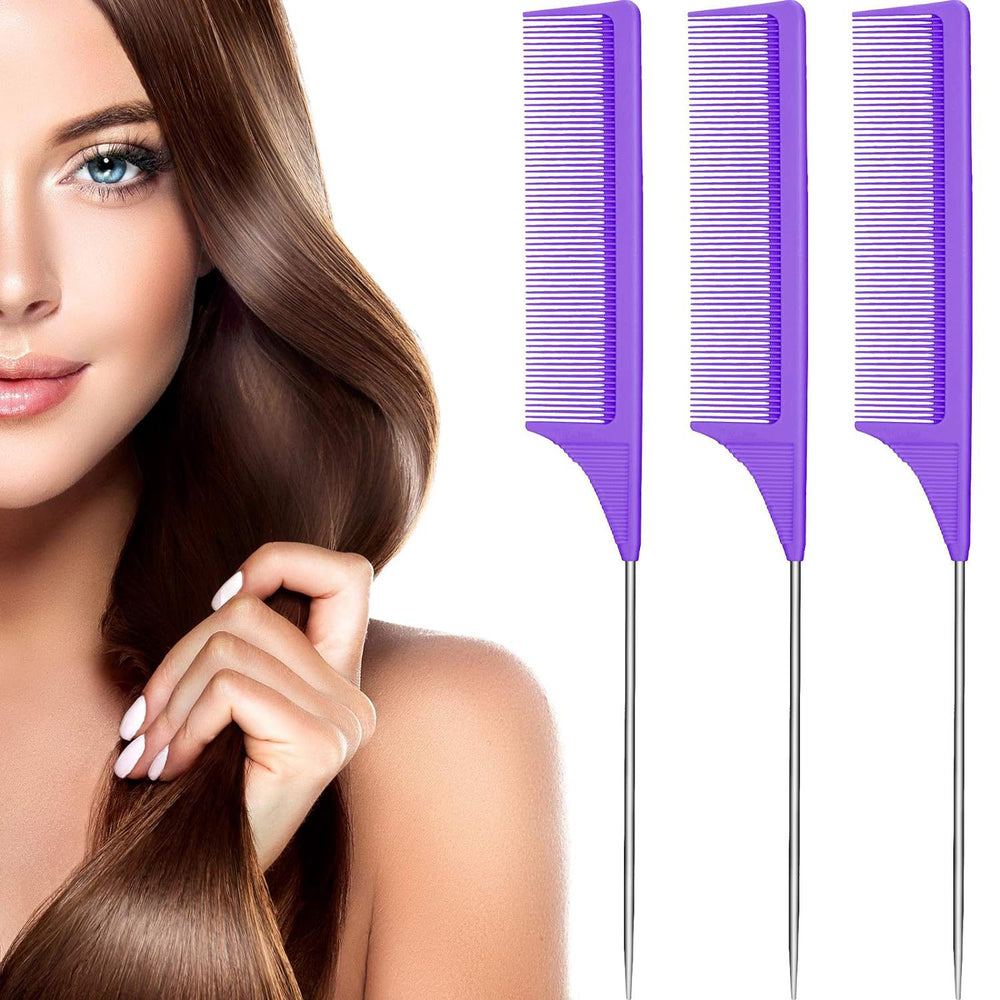 Colorful steel needle tip tail comb 3-piece set hair dyeing comb hairdressing comb hair picking comb hair sectioning rat tail comb