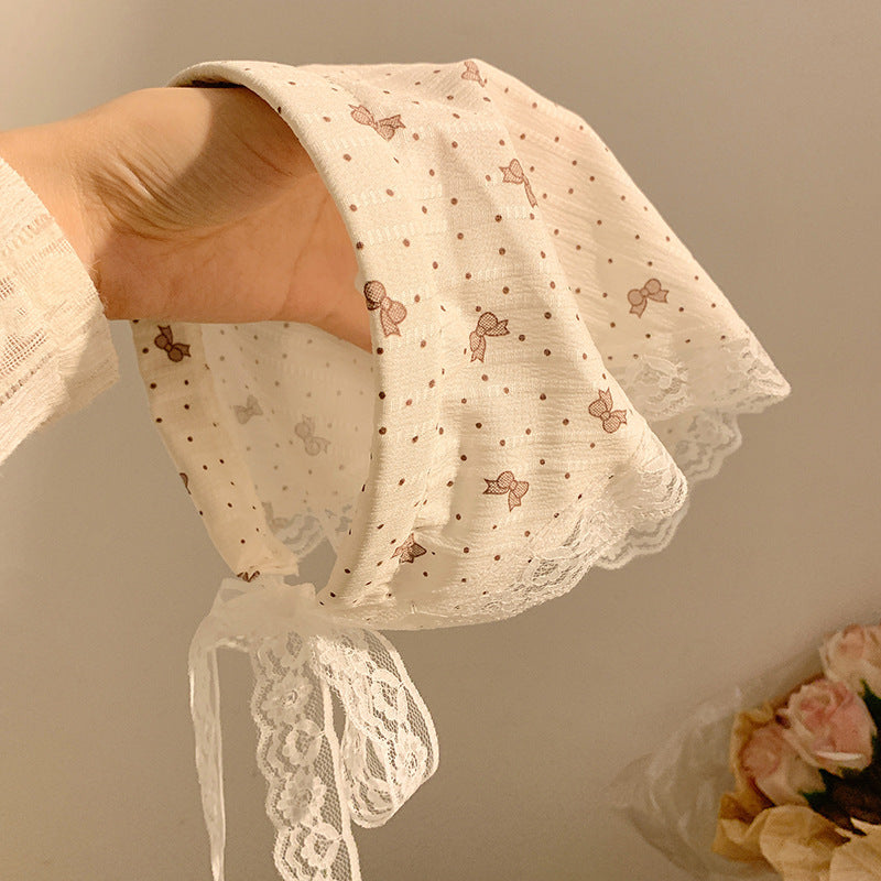 Korean style new fairy style all-over print lace tie-up women's headband - perfect for travel, outdoor activities, and sun protection - triangle scarf