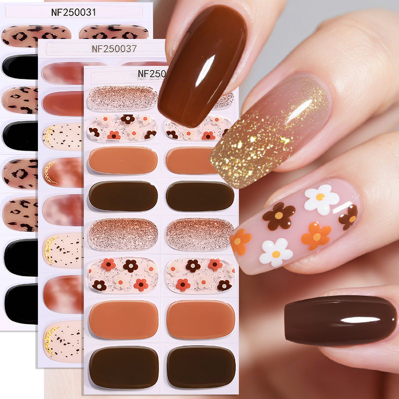 Zhengxiang semi-cured gel nail stickers waterprooffashion cross-border french uv manicure stickers flash onion powder ice transparent nail