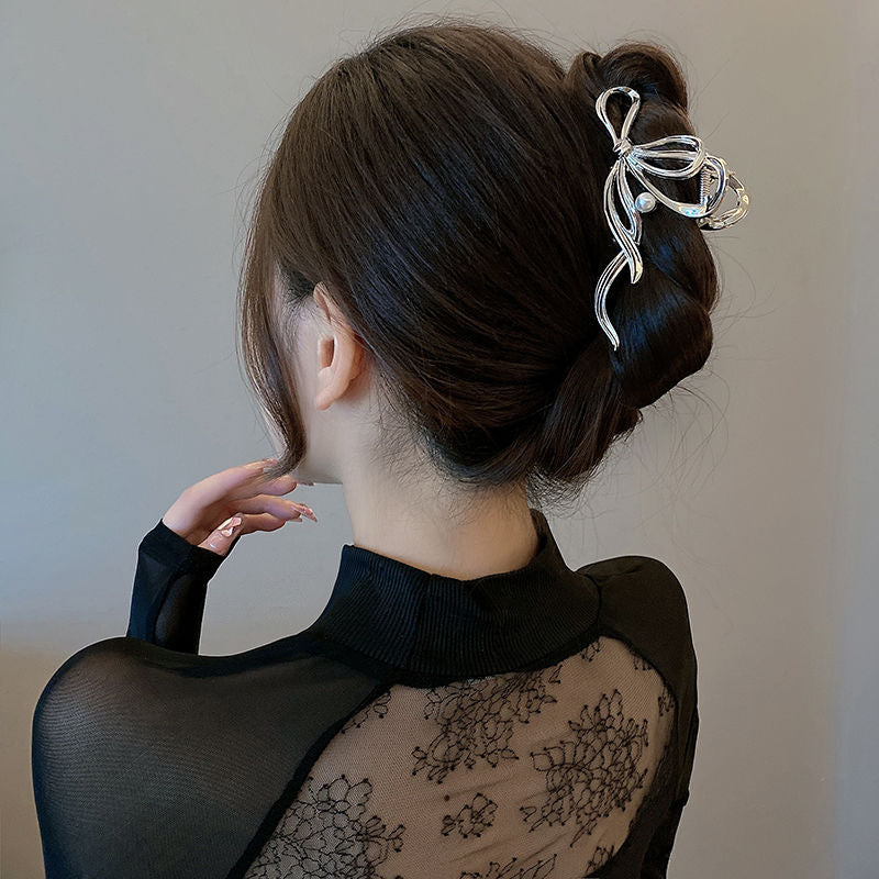 Elegant bow gripper for women, large hair plate, shark clip, cold style, back of head hair accessories, niche styleclassy hair clip