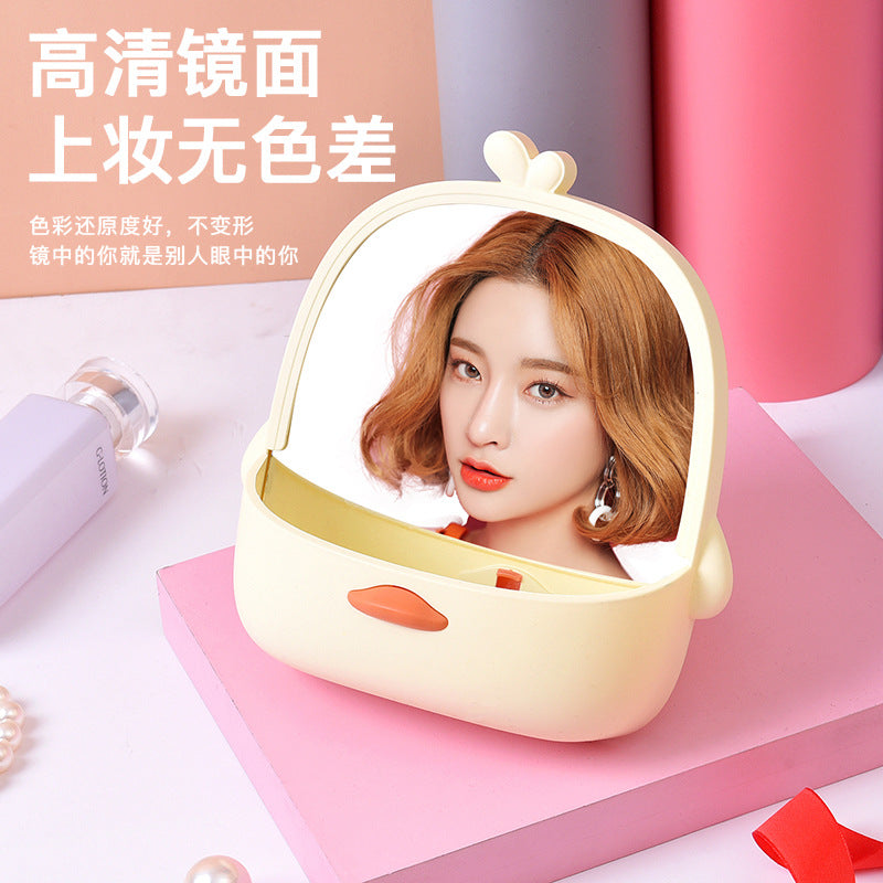 Plastic makeup mirror storage all-in-one can be hung portable dormitory desktop desktop can stand mirror for home table home mirror