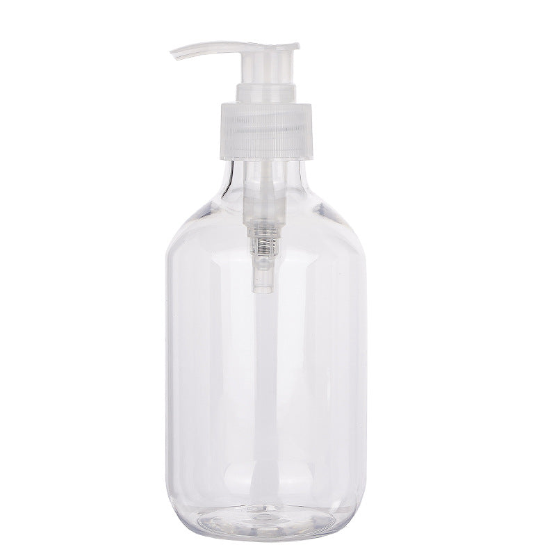 Pet amber refillable bottles - round pump bottles for shampoo, hand soap, lotion, and shower gel