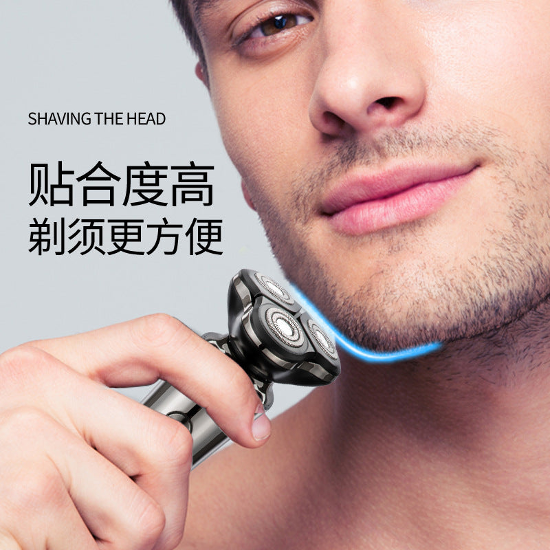 new men's electric shaver, rechargeable, full body washable, rotary shaving head with triple blades