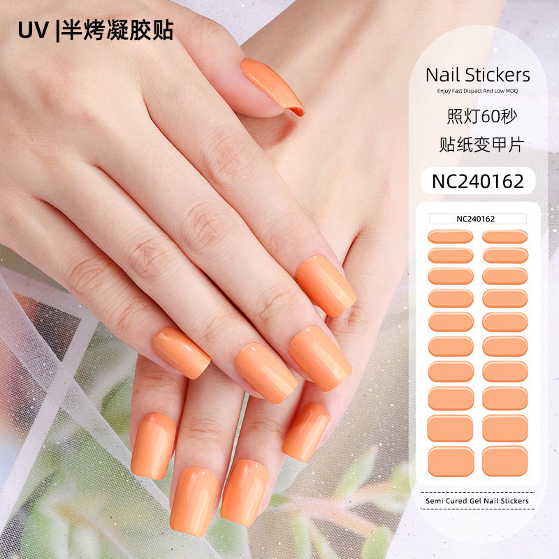 Zhengxiang custom gel nail stickers - solid color korean uv light therapy semi-cured nail stickers - waterproof cross-border wholesale