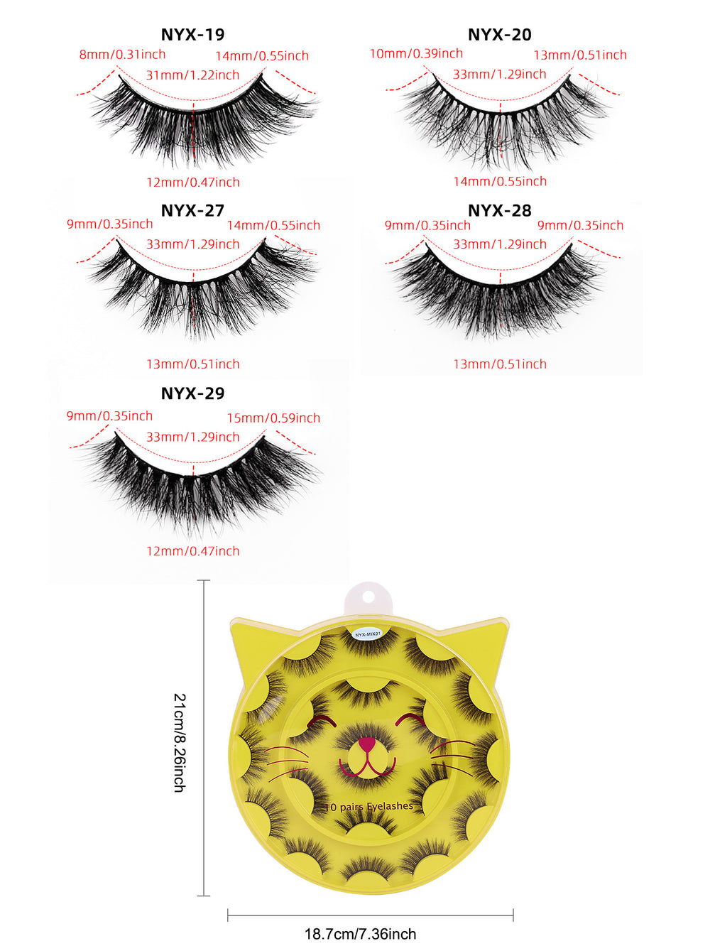 10 pairs of hard stem false eyelashes - voluminous, faux cluster lashes for stage makeup, professional makeup artist grade