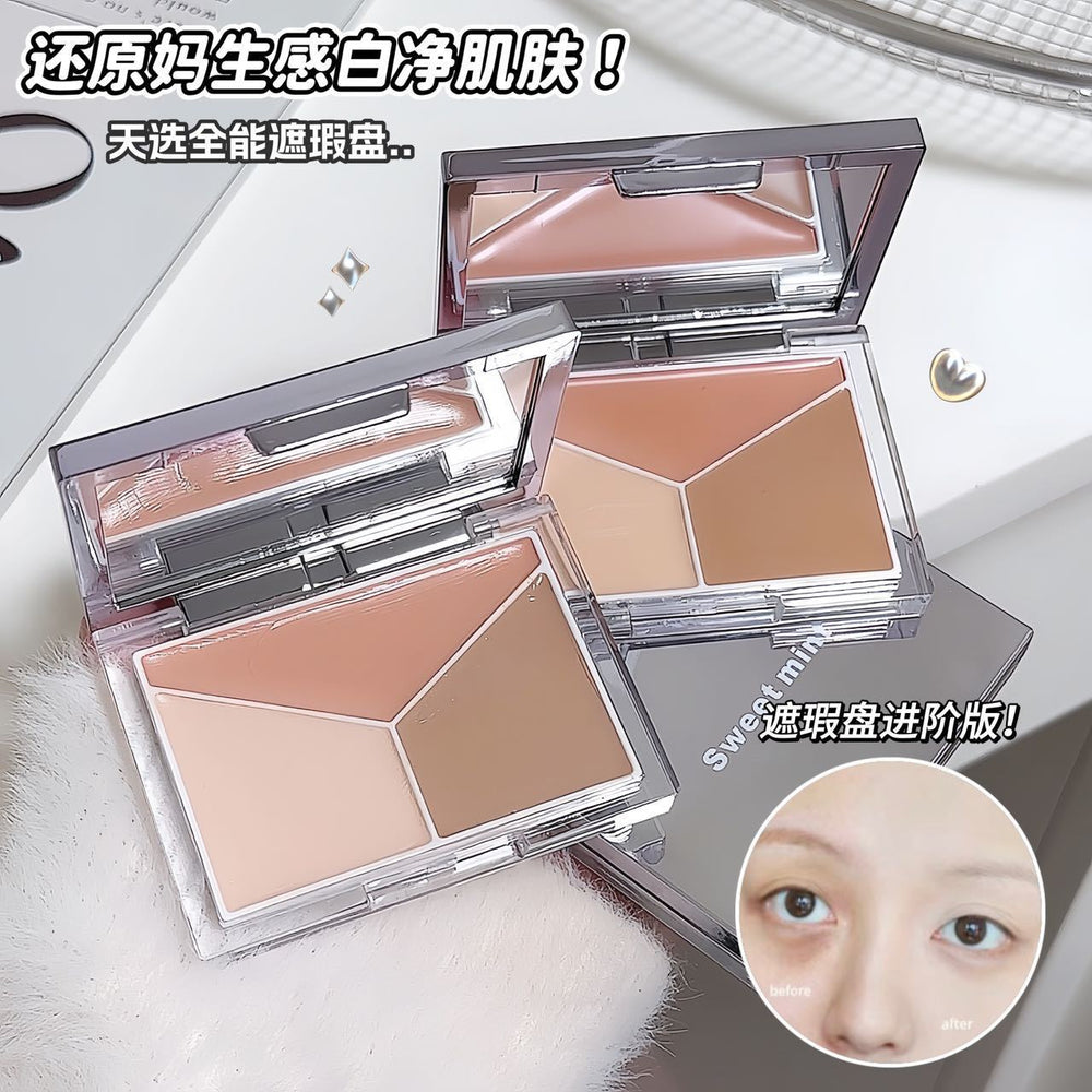 Sweet mint three-color elf concealer palette covers dark circles, tear trough spots, acne marks, contouring and brightening comprehensive palette