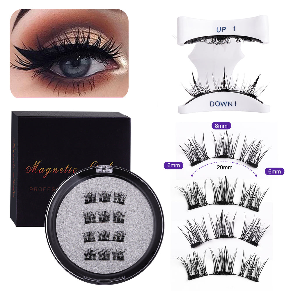 Pingdu magnetic false eyelashes all-in-one box cross-border fashion thick 2 pairs black stem eyelash curler set factory wholesale