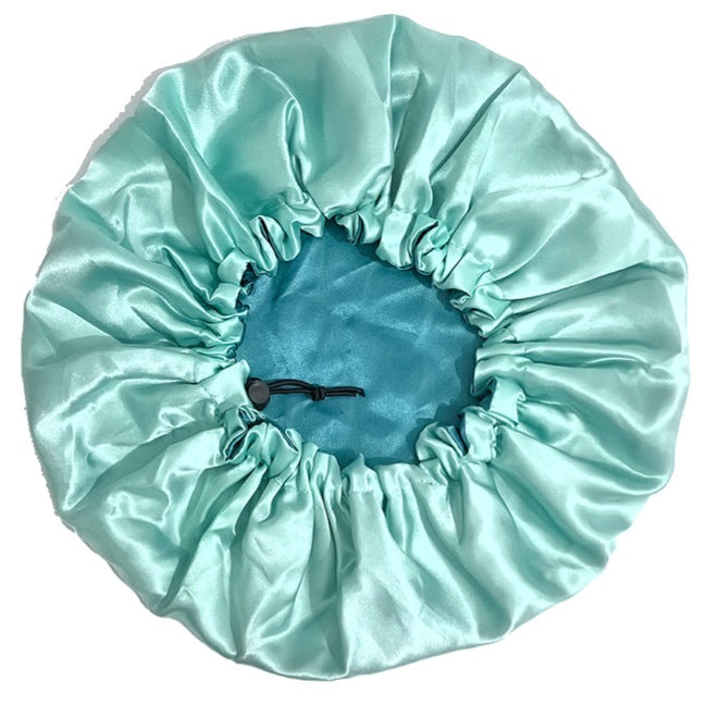 hot-selling color double-layer satin nightcap elastic elastic adjustment buckle round hat beauty hair care hat wash shower cap