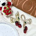 Korean sweet cherry bow hair claw clip - fresh & chic hair styling clip - minimalist & elegant hair accessories for women