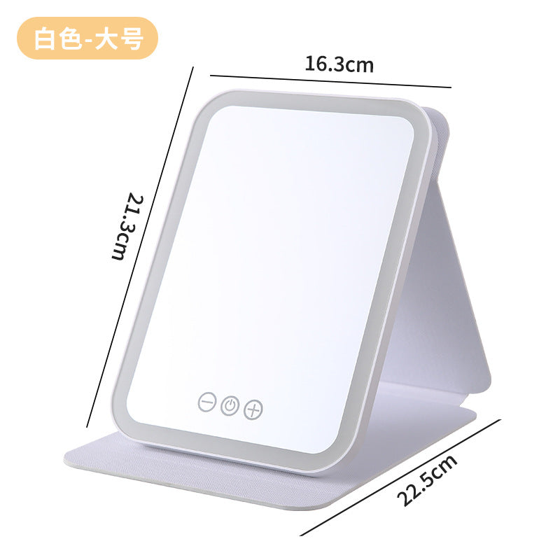 Led makeup mirror with light - portable, foldable, storage, home, dorm, desktop, household, travel, glass beauty mirror
