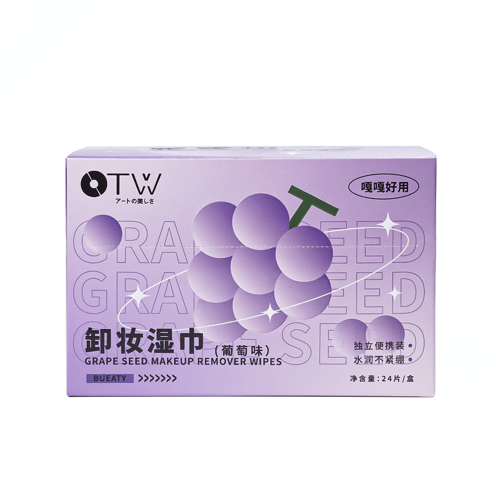 Otw grape flavored makeup remover wipes - individually wrapped, gentle, non-irritating, 3-in-1 cleansing wipes for eyes, lips, and face