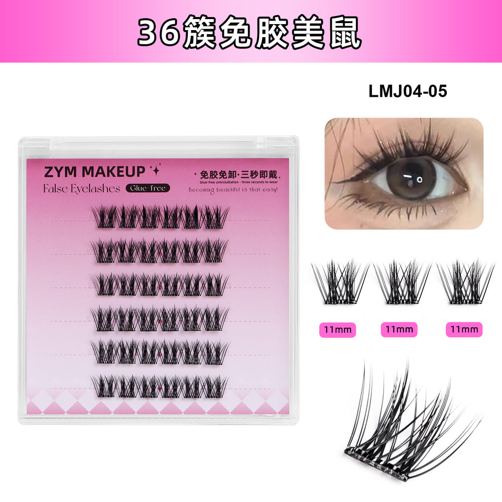 Customized* qingdao pingdu glue-free false eyelashes nature self-adhesive mixed large-capacity fox false eyelashes single cluster wholesale
