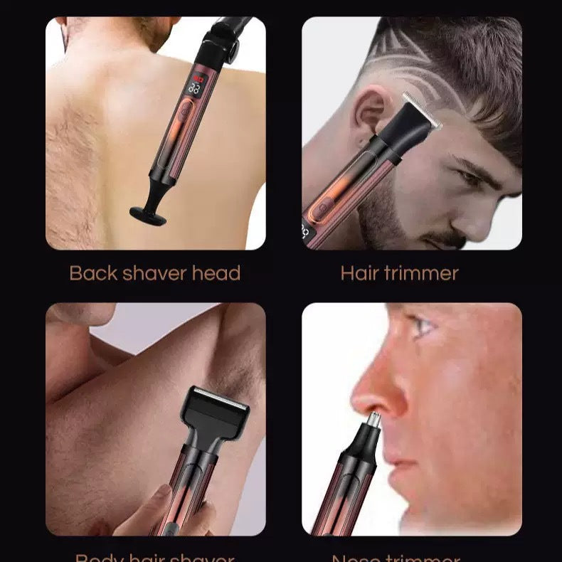 digital display 4-in-1 multifunctional men's grooming kit with extended folding back shaver and body hair trimmer