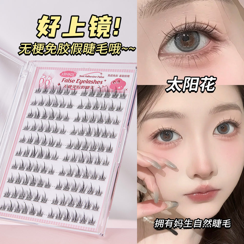 Jonbos glue-free, stemless false eyelashes - natural, double-tipped sunflower style - no glue needed, segmented, realistic faux lashes