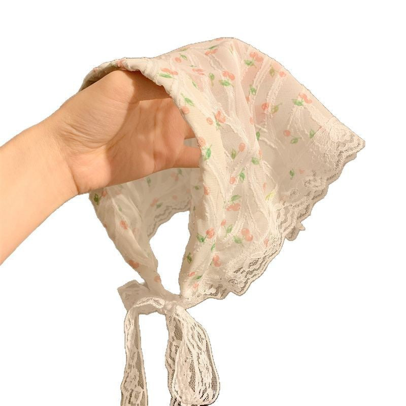 French lace triangle scarf women's retro decorative headscarf hairband mesh summer head wrap pastoral headband elegant hair accessories