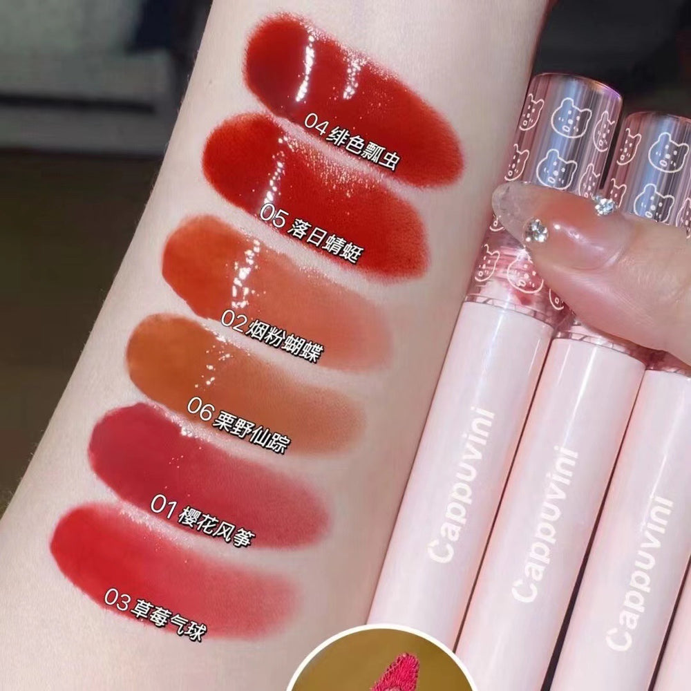 Kapavini bubble bear lip glaze for women mirror water glossy pouty lips moisturizing glass lip whitening lipstick