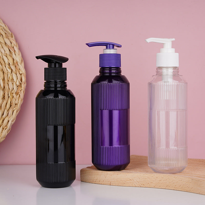 Customizable empty plastic bottles: press-top pet plastic bottles for shampoo, body wash, and hand soap dispensing