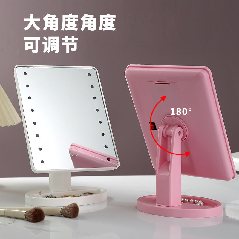 Touch sensor led makeup mirror with light, dorm room storage makeup mirror, high-definition mirror, desktop 360° rotating vanity mirror