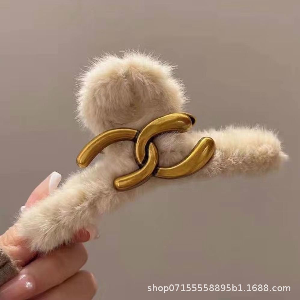 New arrivalstuffedelegantretro style large gripperclassystuffed hair clip for women's back of head large clip headwear