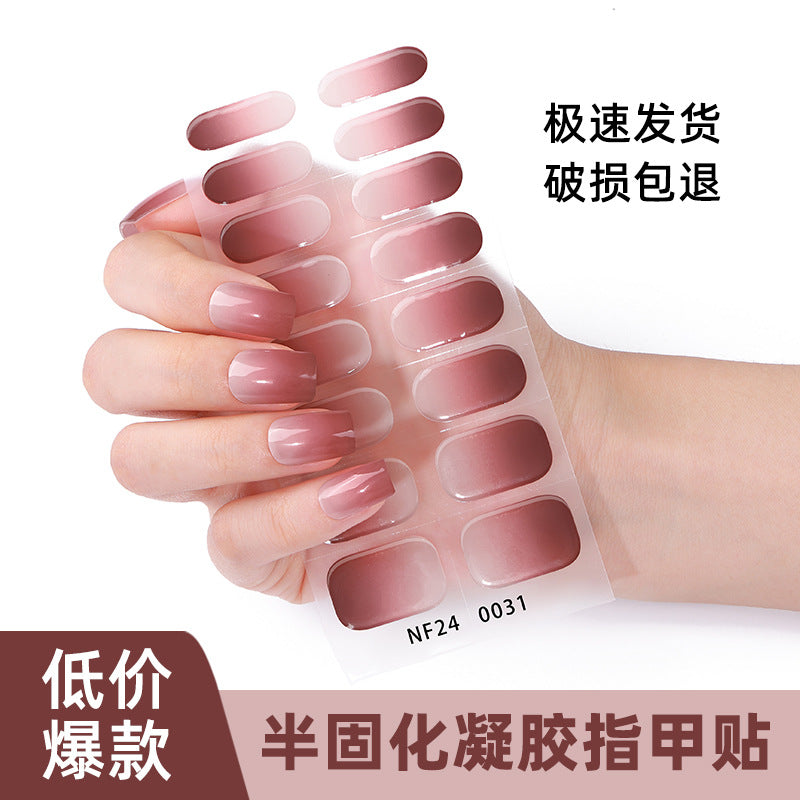 Zhengxiang custom gel nail stickers - european & american style glitter, cat eye, uv light curing, semi-cured nail stickers - waterproof, cross-border wholesale