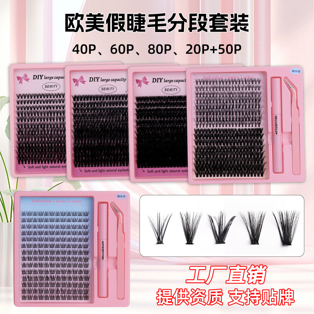 Export segmented fluffy false eyelashes fashiondiy thick chemical fiber single cluster glue style eyelash set soft hair