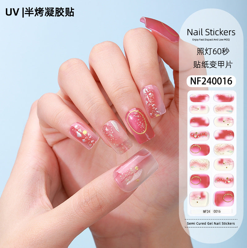 Zhengxiang custom gel nail art stickers french bronzing uv phototherapy semi-cured nail stickers ice transparent nail art stickers wholesale