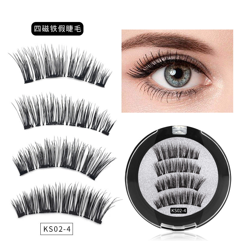 Magnetic false eyelashes 1 pair set with applicator - 3d volume, hard band, reusable, glue-free magnetic lashes