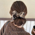 Korean style leopard print bow hair clip for autumn/winter - ponytail holder, bun maker, knitted wool hair accessory, hair clip for women