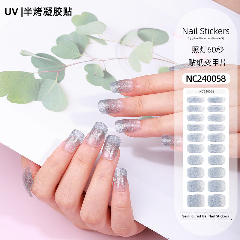 Zhengxiang customized second generation uv gel nail art stickers french onion powder baking lamp hardened semi-cured nail stickers wholesale