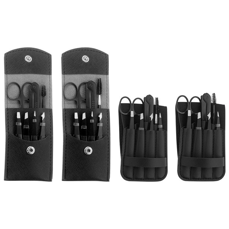 stainless steel all-black leather bag storage manicure tool set manicure tweezers eyebrow scissors manicure tool set