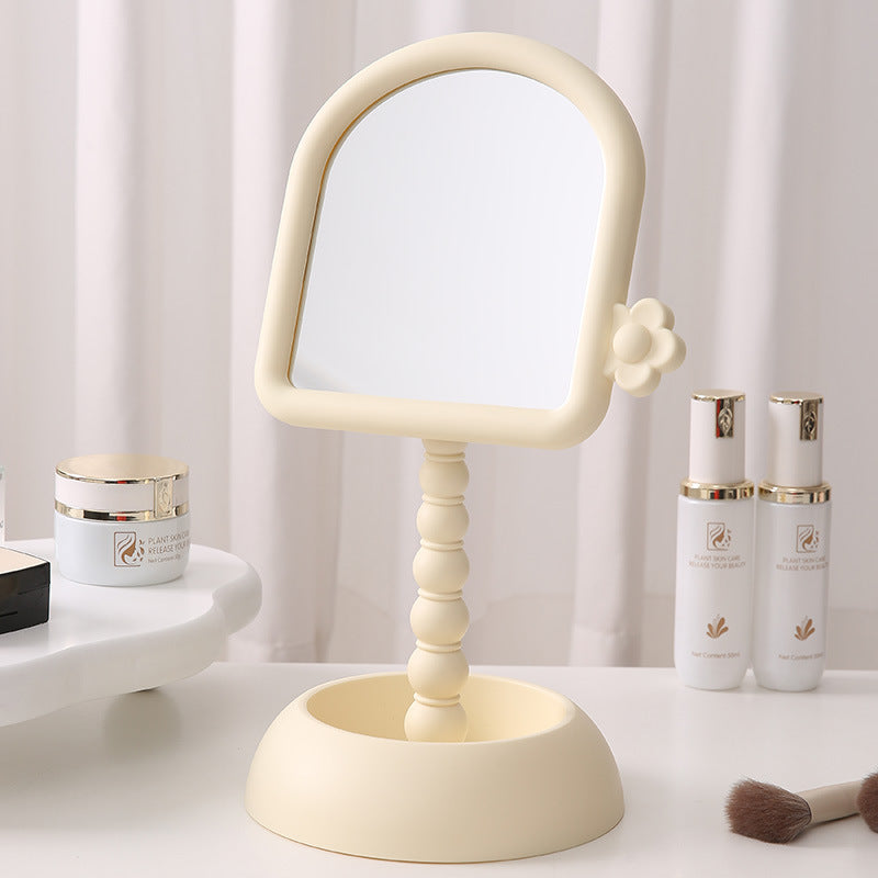 Plastic desktop pearl cosmetic mirror - rotatable square home mirror with storage for dorms and living spaces