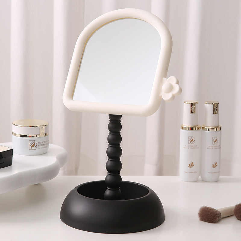 Plastic desktop pearl cosmetic mirror - rotatable square home mirror with storage for dorms and living spaces