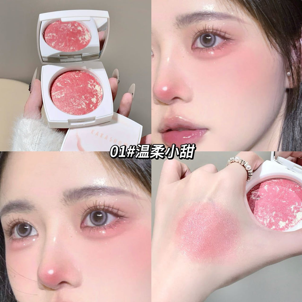 Kakashow sculpting baked blush - single color, shimmering pearlescent, brightening, enhances complexion, natural contouring rouge