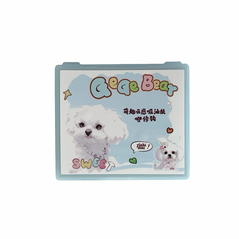Gege bear cute cloud facial oil-absorbing sheets with built-in puff and makeup mirror - oil control, refreshing, portable for students