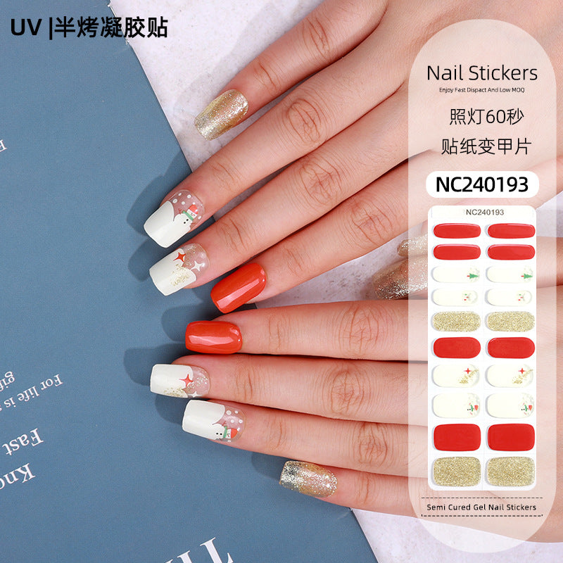 Zhengxiang custom gel nail art stickers french onion powder uv light hardening nail stickers semi-cured christmas wholesale