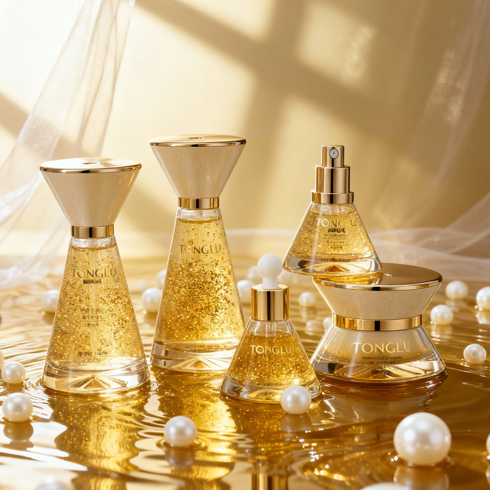 New cosmetic glass bottle set packaging: 120ml lotion & essential oil glass bottles, 50g cream & balm sample containers