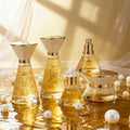 New cosmetic glass bottle set packaging: 120ml lotion & essential oil glass bottles, 50g cream & balm sample containers