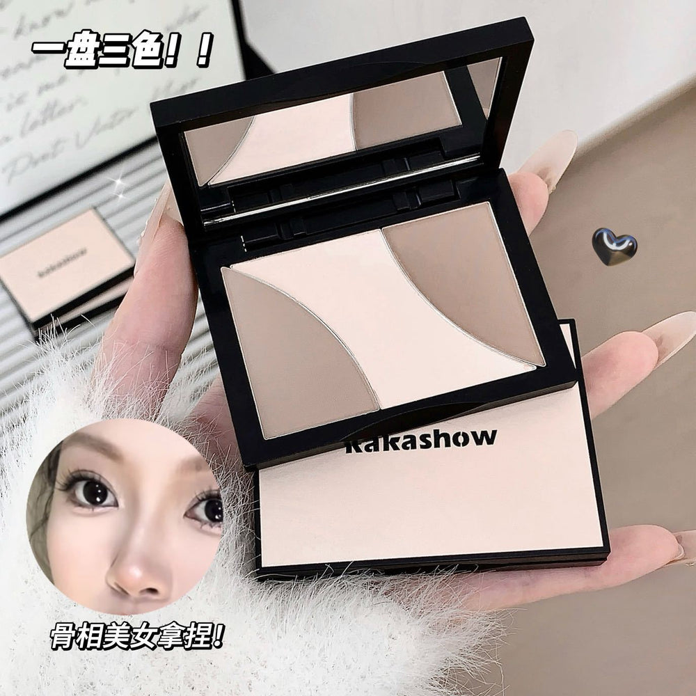Kakashow three-color contouring palette high-gloss contouring all-in-one palette matte brightening facial shadow nose shadow novice