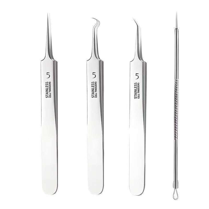 Factory direct stainless steel blackhead remover kit - includes ultra-fine tweezers, blackhead extractor, and acne pimple popping tool