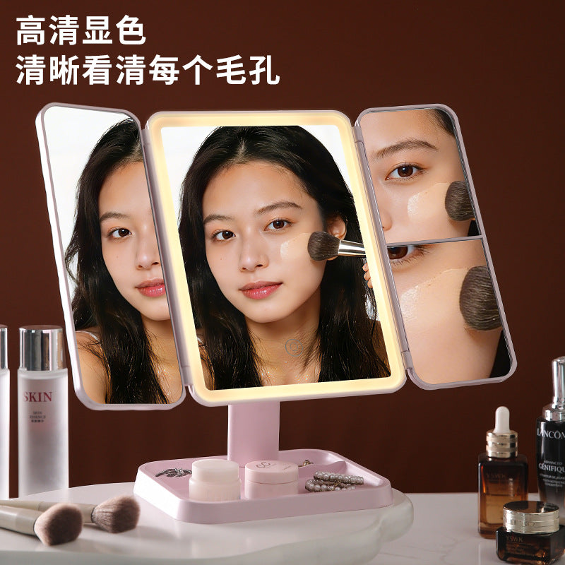Led makeup mirror - stackable, desktop/tabletop, high-definition, with lighted smart beauty mirror for home use