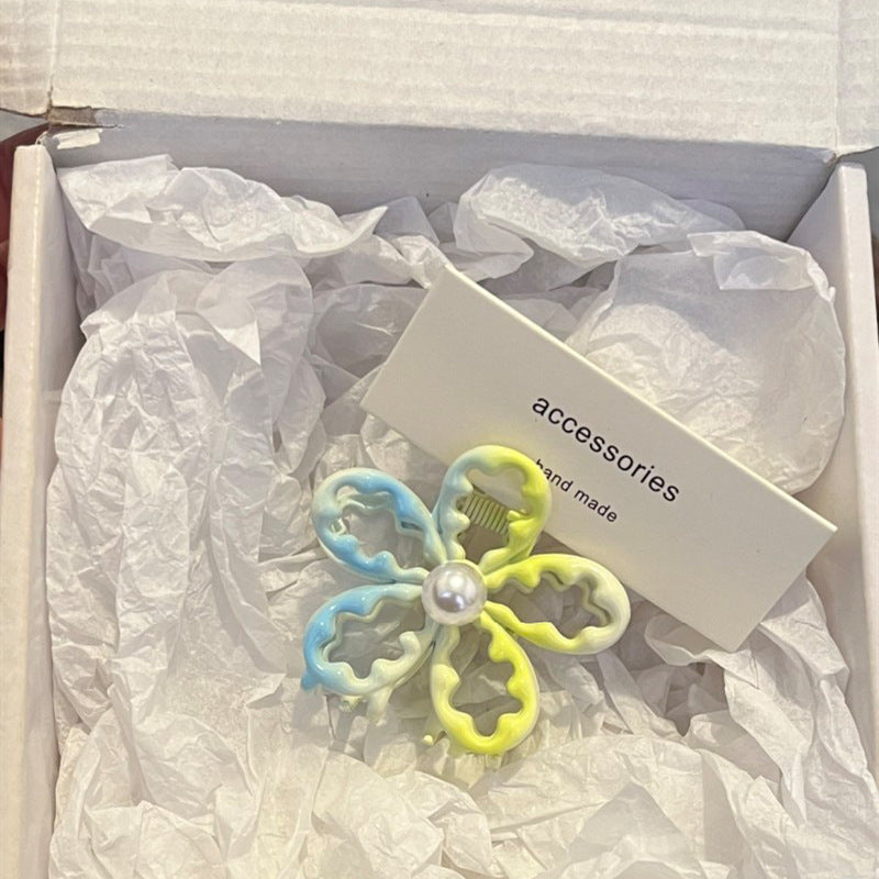 Gradient color dopamine flower small hair clip for women y2k high-end elegant hair clip 2024 new year shark clip